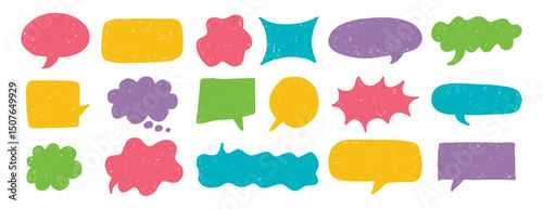 speech bubble texture chalk pencil doodle set. Crayon speech bubble frame, comic talk balloon Grunge colorful collection.