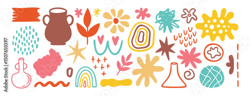 trendy matisse doodle organic shapes design elements set. hand drawn style inspired leaves, stars elements. Flat isolated shapes