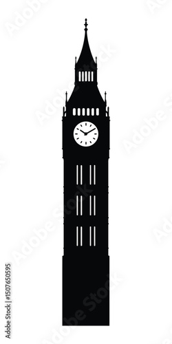 Big Ben (now Elizabeth Tower) Black silhouette vector illustration on white background