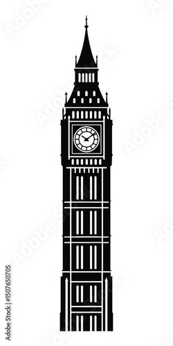 Big Ben (now Elizabeth Tower) Black silhouette vector illustration on white background