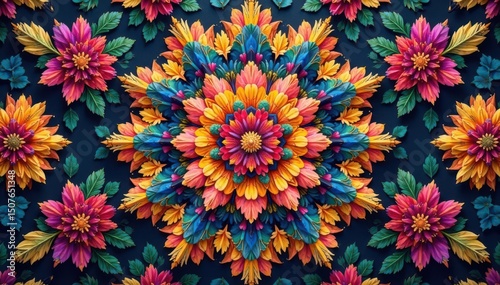 Intricate floral pattern within a geometric hexagon , bloom, pattern, wallpaper