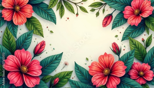 Intricate floral pattern, vibrant colors & lush leaves , dark, summer, repeat