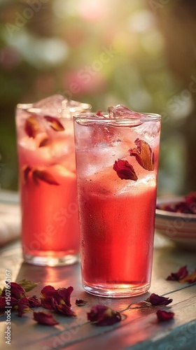 Wallpaper Mural Refreshing Rose-Infused Beverages Served in Tall Glasses on a Warm Afternoon in a Lush Garden Torontodigital.ca