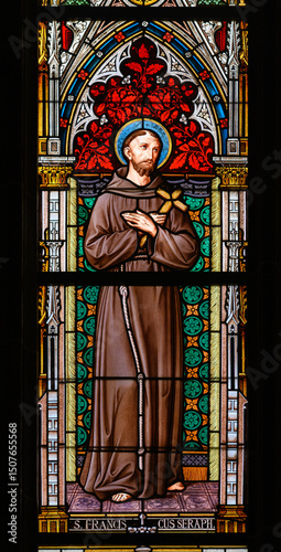 St Francis of Assisi. A stained-glass window in the Cathedral of St Elizabeth (Dóm svätej Alžbety) in Košice, Slovakia.