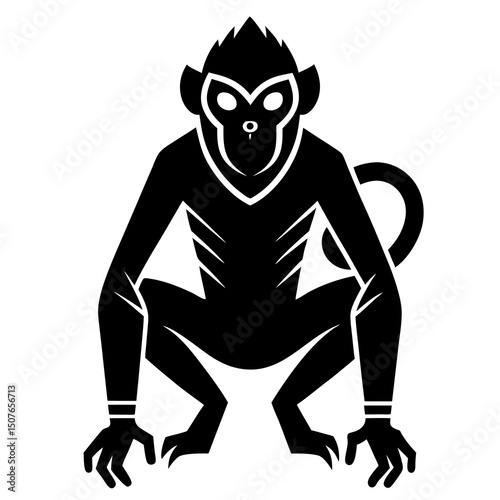 Monkey Silhouette vector art illustration on a white background. 
