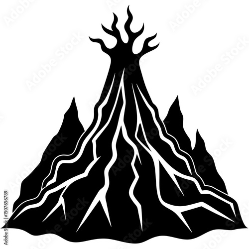 Volcano lava vector art silhouette on a white background.
