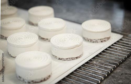 White Mousse Cake Petit Gâteau on Display at a Gourmet Patisserie