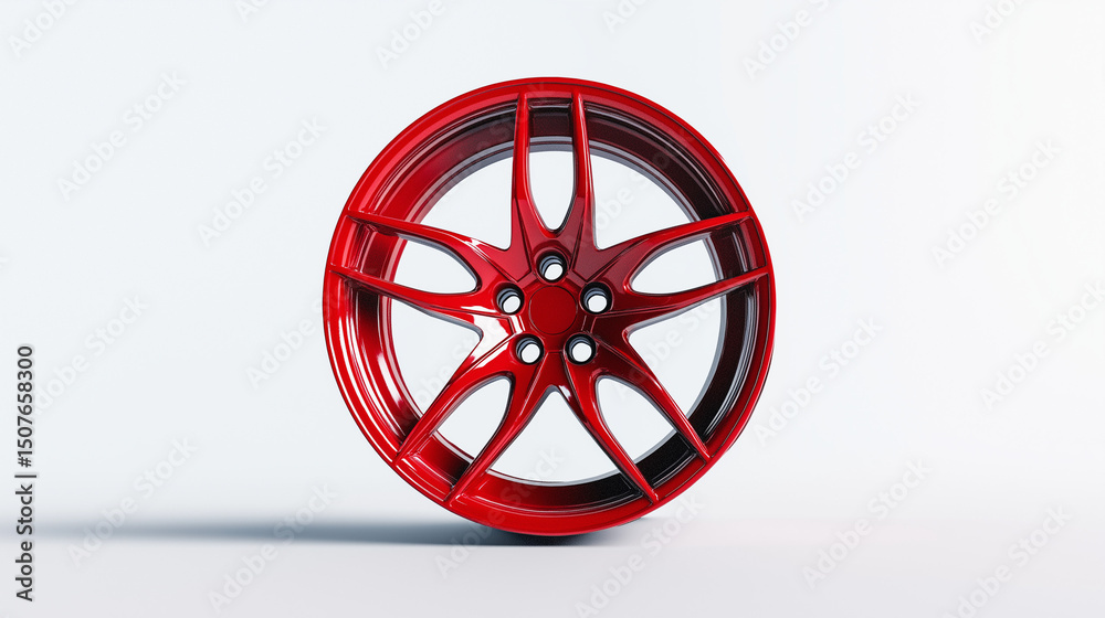 Obraz premium A red wheel rim displayed against a clean white background. 