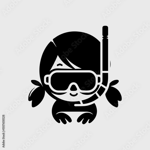 A simple black vector logo silhouette of a child enjoying summer snorkeling