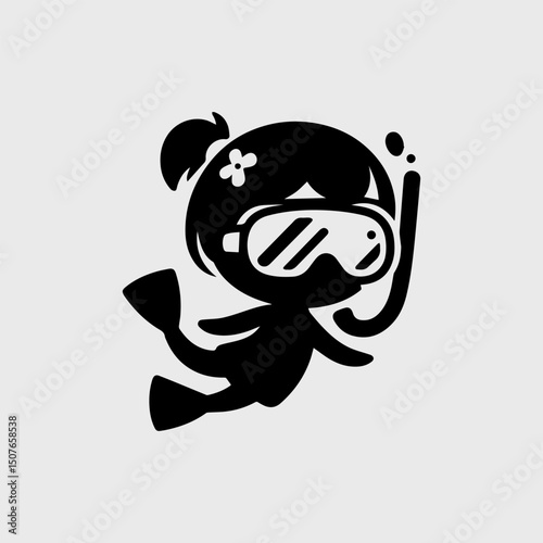 A simple black vector logo silhouette of a child enjoying summer snorkeling