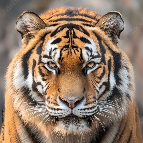 A angry tiger with his head slightly tilted with a scorn look in his eye portrait