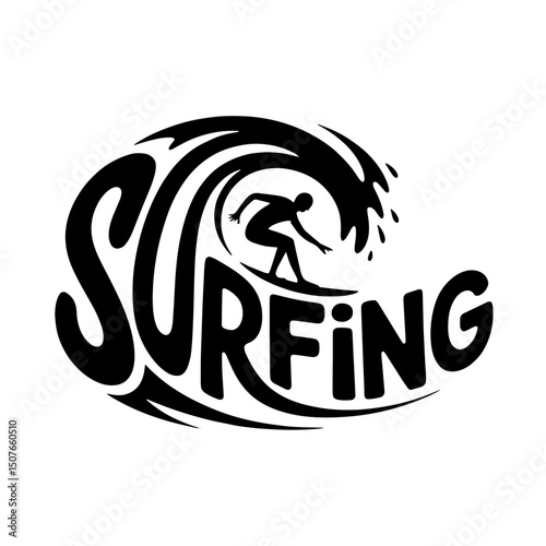 Surfing design featuring a wave and a surfer silhouette perfect for water sports enthusiasts