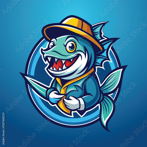 Blue Fshing creative mascot design