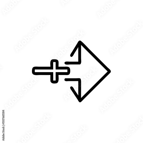 Arrow with plus symbol indicating merge or expansion concept  