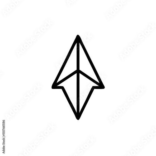 Minimalist black arrowhead shape on white background  