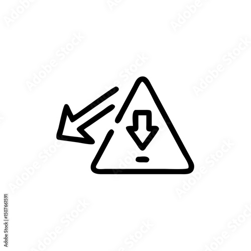Warning symbol with downward arrow and broken arrow design  