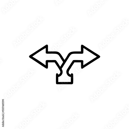 Arrow graphic breaking into two directions in minimalist style  