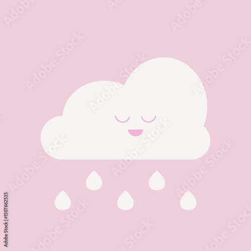 Vector illustration of cute sleeping cloud, with rain. Bedtime, children's, scandinavian nursery print in soft pastel pink color