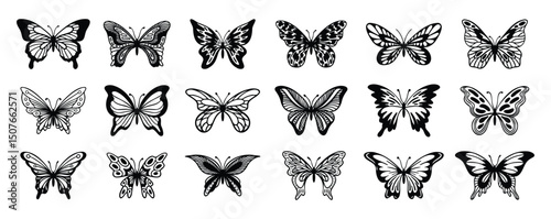 Butterfly line doodle hand drawn art. Outline simple minimal butterfly line tattoo icon logotype