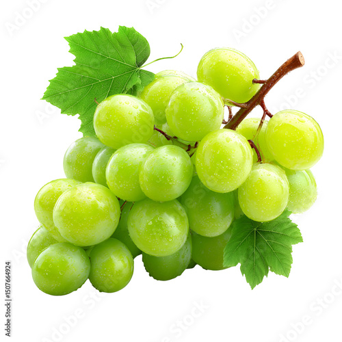 Fresh Green Shine Muscat Grapes on Transparent Background