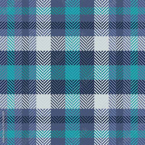 Stylish teal and navy herringbone plaid pattern.  Perfect for textile designs, website backgrounds, or fashion illustrations.