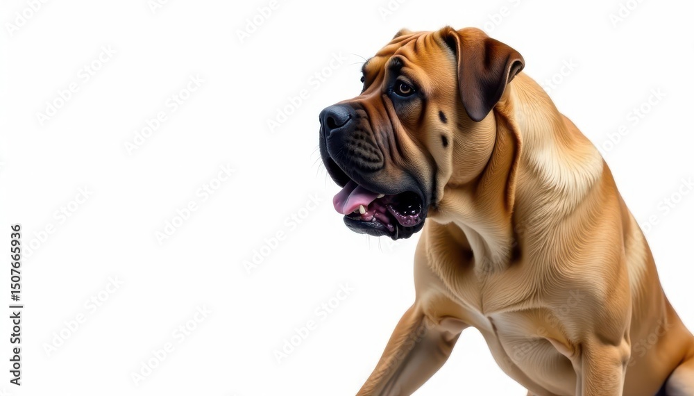 Majestic Mastiff, powerful stance, white background, canine photography, headshot Majestic Mastiff, powerful stance, white background, canine photography, headshot