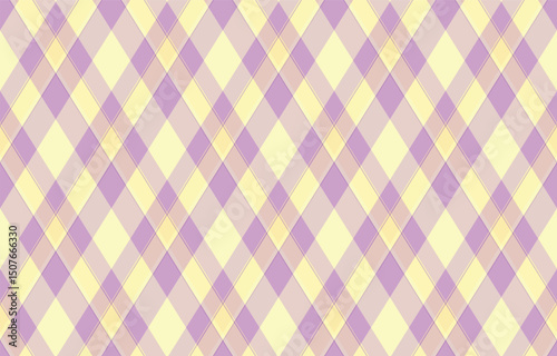 Argyle pattern of geometric rhombus. Harlequin check wallpaper design. Classic diamond shaped textile material for web background, print fabric clothing, sweater, wrapping paper, gift card, invitation
