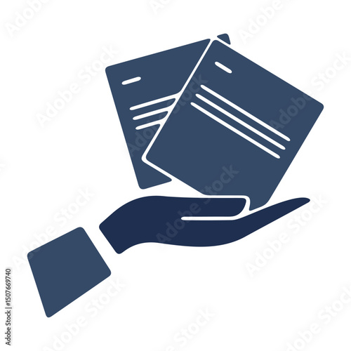 Hand holding two documents icon graphic