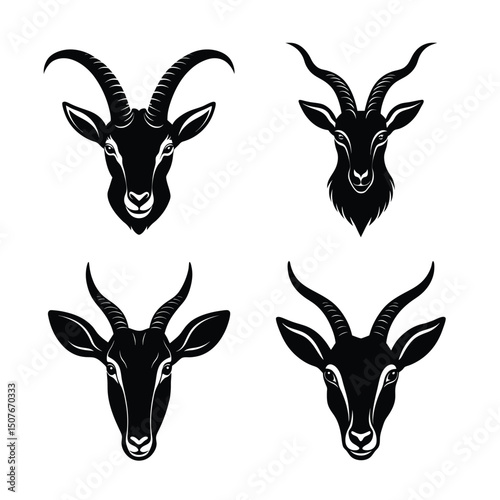 Saiga antelope, Niilgai, Markhor, Ibex head vector bundle