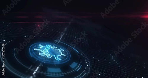 Antivirus cybersecurity warning symbol digital abstract 3d concept. Finger touch screen. Cyber technology and network background. Man pushes computer display.