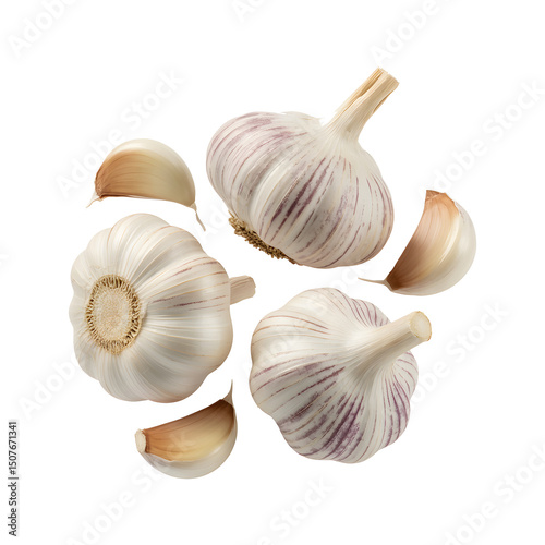 Organic Garlic Clove and Bulb PNG on Transparent Background Natural Kitchen Ingredient Render