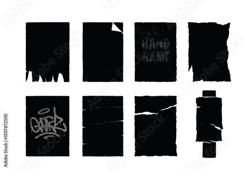 Grunge poster silhouette icons set – edgy, urban and distressed graphic elements