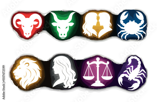 Zodiac icons set – silhouette, astrology, horoscope symbols for mystical designs