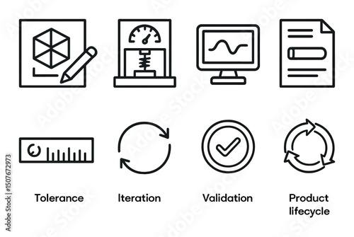 Engineering and methodology icons set — linear, process, and workflow symbols