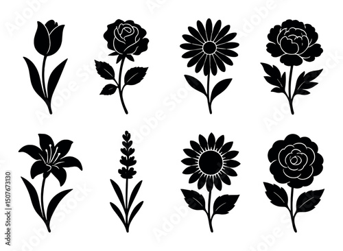 Floral silhouette icons set – nature, botanical and flower design elements