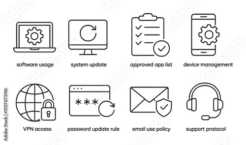 It and technology line icons set – outline, device management, and support symbols