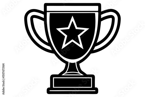 Black and white champion trophy with star award icon