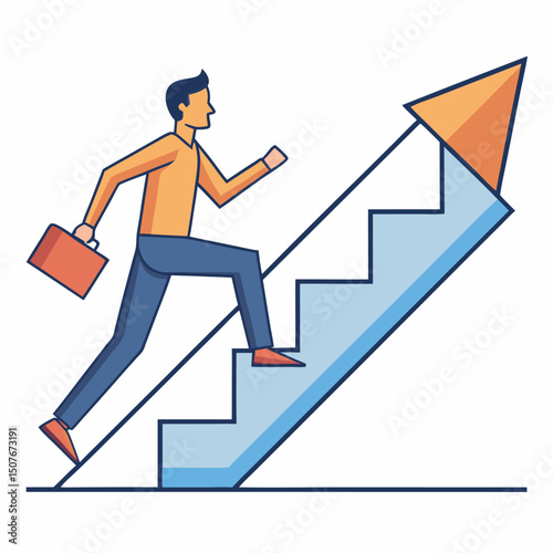 Businessman climbing upward trending stairs success growth