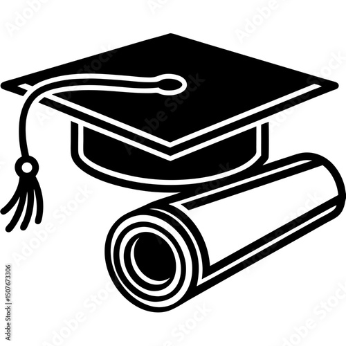 Graduation cap and diploma icon education success achievement