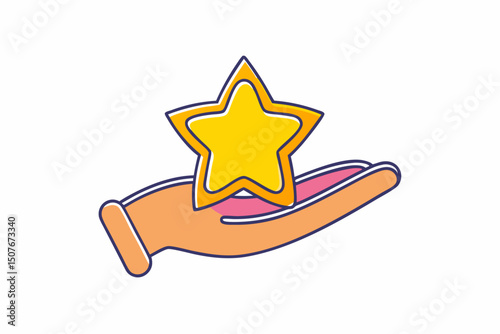 Hand holding a golden star award recognition success