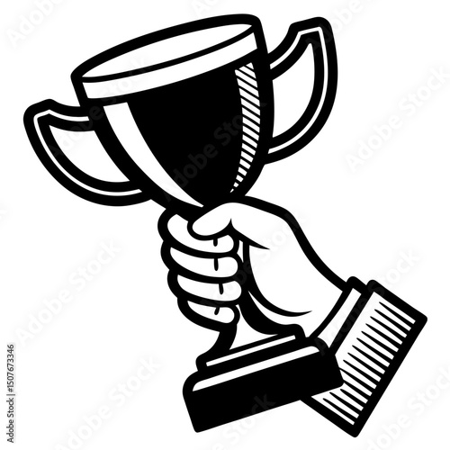 Hand holding a champion trophy award winning success