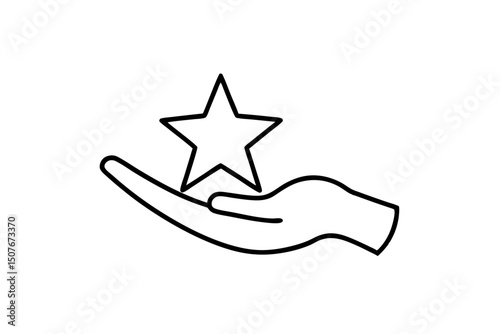 Hand holding star icon line art graphic design element