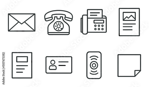 Offline contact outline icons set – communication, message and connection symbols