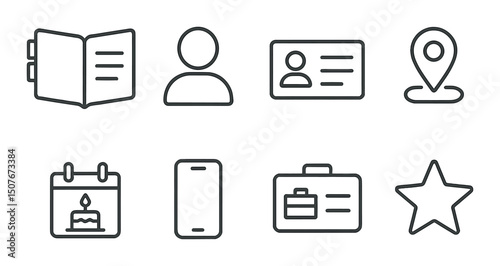 Contact book outline icons set – linear, simple and minimalist communication symbols