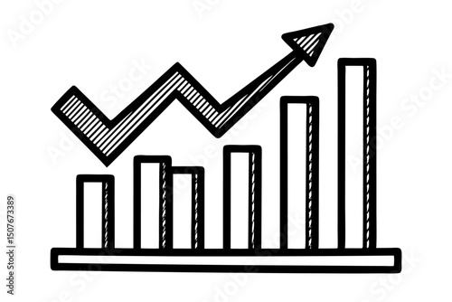 Hand-drawn sketch of upward trending bar graph showing growth