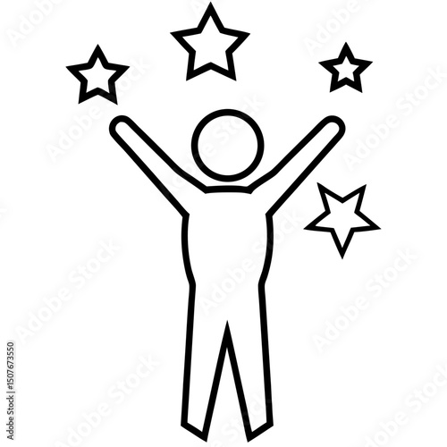 Person celebrating success achieving goals reaching for stars