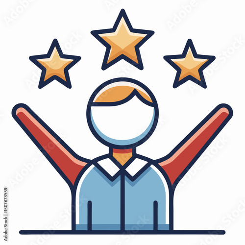 Person celebrating success with three gold stars achievement award