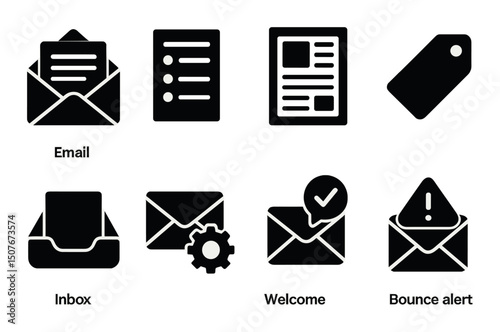 Email marketing silhouette icons set – outline, communication and mailing symbols