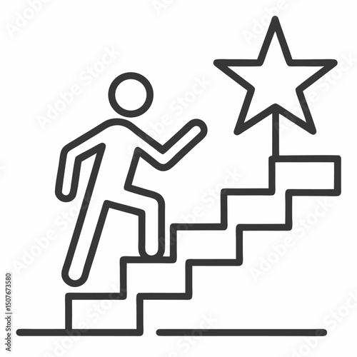 Person climbing stairs towards a star achieving success goal