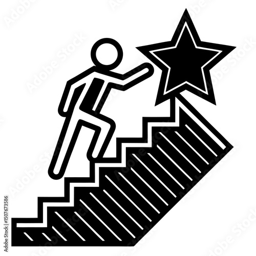 Person climbing stairs reaching for star success achievement goal